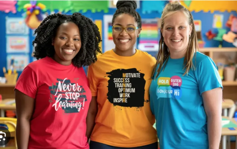 School staff in custom spirit wear